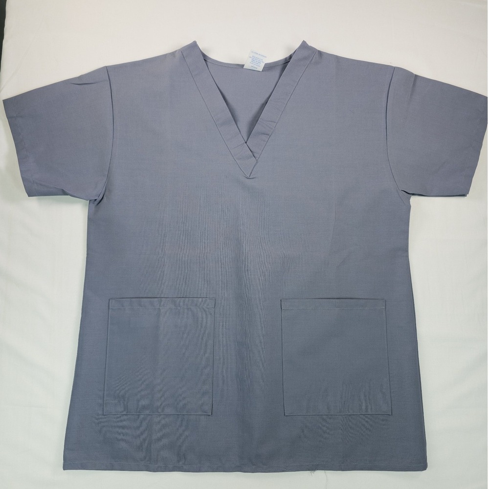 Medline Women Scrub Top Medium Gray V-Neck Short Sleeve Pockets Medical Uniform